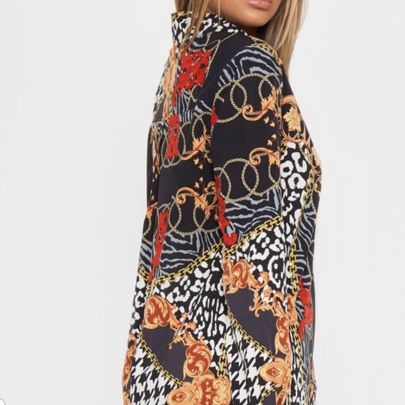 Black print long sleeve blouse shirt button down - Picture 4 of 6